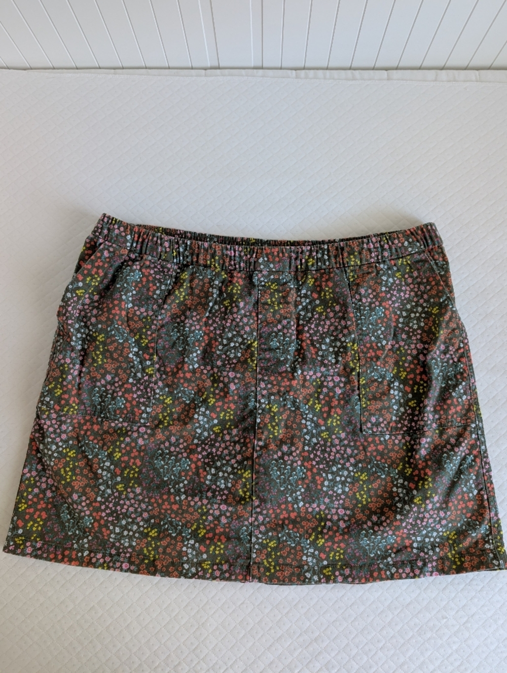 Lands' End Floral Print Full Coverage Skort Olive Green Elastic Waist, size 24W